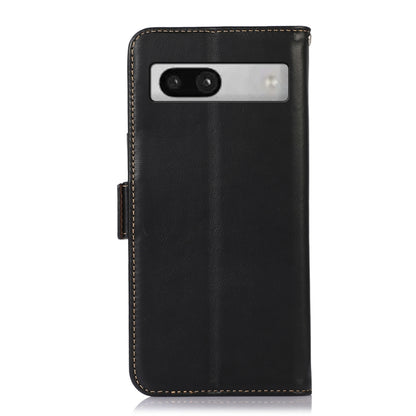 For Google Pixel 7a Crazy Horse Top Layer Cowhide Leather Phone Case(Black) - Google Cases by buy2fix | Online Shopping UK | buy2fix