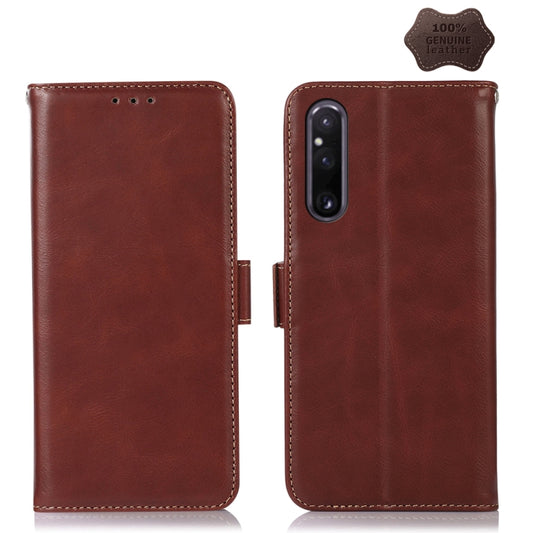 For Sony Xperia 1 V Crazy Horse Top Layer Cowhide Leather Phone Case(Brown) - Sony Cases by buy2fix | Online Shopping UK | buy2fix