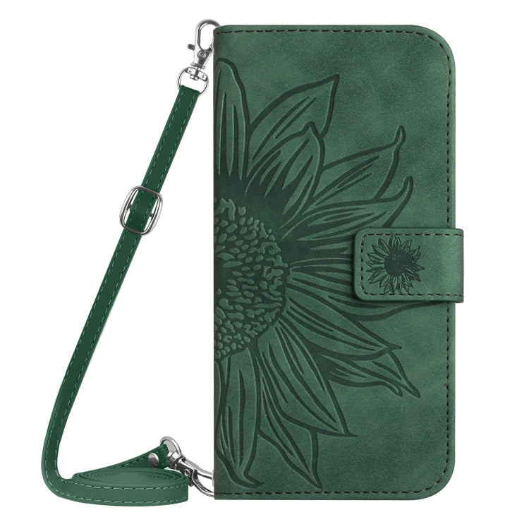 For Google Pixel 7A Skin Feel Sun Flower Pattern Flip Leather Phone Case with Lanyard(Green) - Google Cases by buy2fix | Online Shopping UK | buy2fix