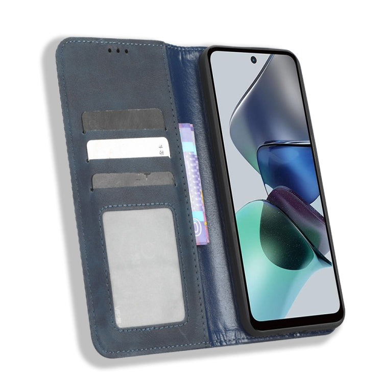 For Motorola Moto G13 / G23 4G Magnetic Buckle Retro Texture Leather Phone Case(Blue) - Motorola Cases by buy2fix | Online Shopping UK | buy2fix