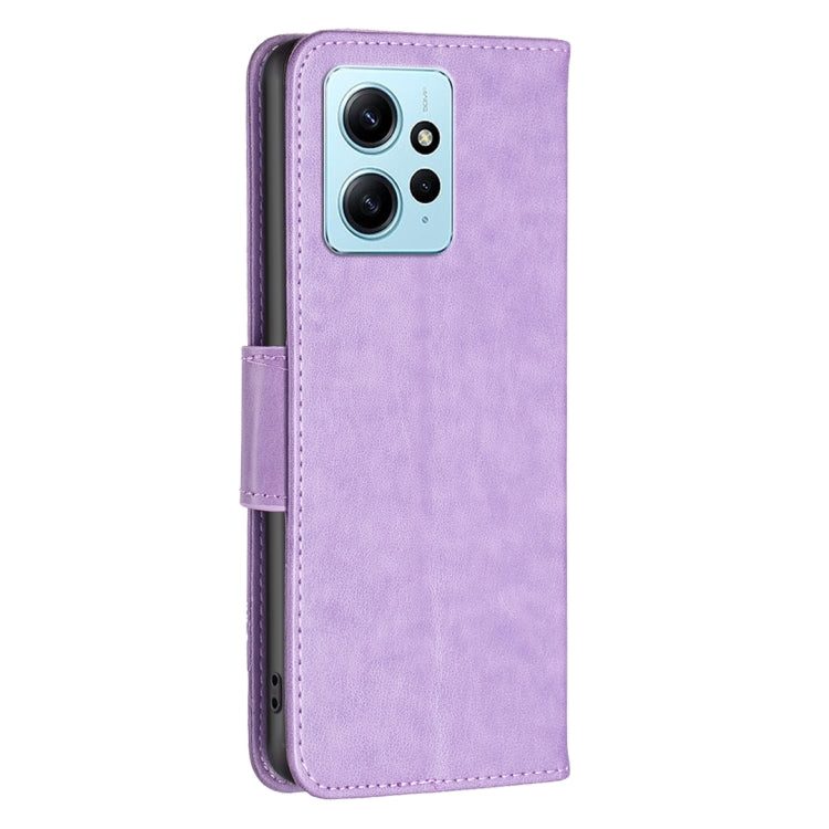 For Xiaomi Redmi Note 12 4G Global Two Butterflies Embossing Leather Phone Case(Purple) - Note 12 Cases by buy2fix | Online Shopping UK | buy2fix