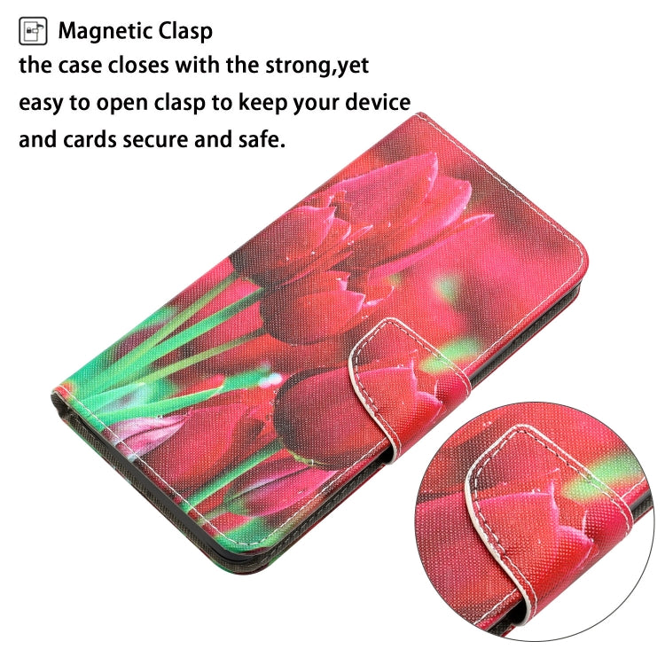 For Xiaomi Redmi 12C Colored Drawing Leather Phone Case(Tulips) - Xiaomi Cases by buy2fix | Online Shopping UK | buy2fix