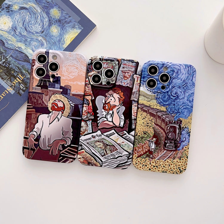For iPhone 12 Pro Precise Hole Oil Painting Glossy PC Phone Case(Newspaper) - iPhone 12 / 12 Pro Cases by buy2fix | Online Shopping UK | buy2fix