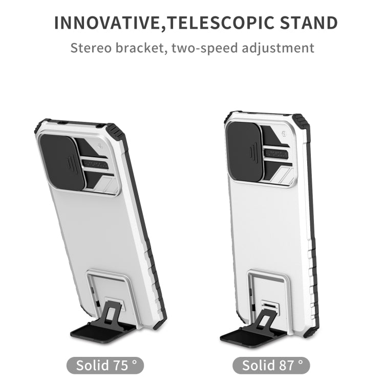 For Xiaomi Redmi Note 12 5G / Poco X5 Stereoscopic Holder Sliding Camshield Phone Case(White) - Note 12 Cases by buy2fix | Online Shopping UK | buy2fix