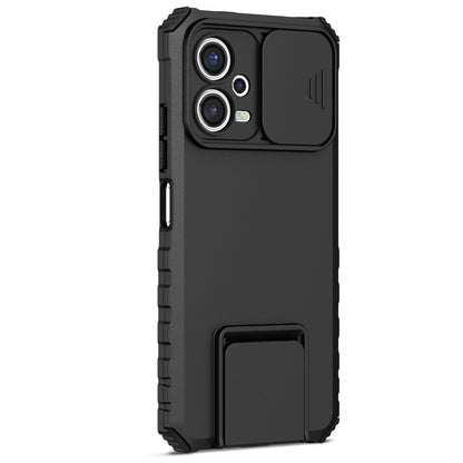 For Xiaomi Redmi Note 12 5G / Poco X5 Stereoscopic Holder Sliding Camshield Phone Case(Black) - Note 12 Cases by buy2fix | Online Shopping UK | buy2fix