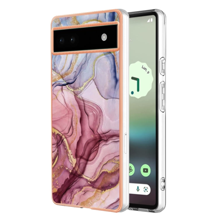 For Google Pixel 6A Electroplating Marble Dual-side IMD Phone Case(Rose Red 014) - Google Cases by buy2fix | Online Shopping UK | buy2fix