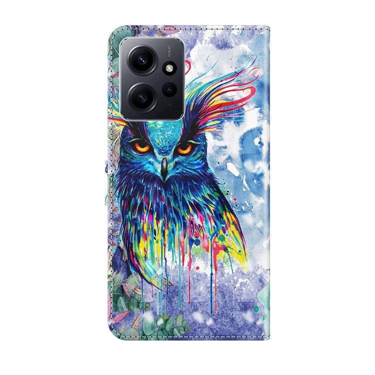 For Xiaomi Redmi Note 12 4G Global 3D Painting Pattern Flip Leather Phone Case(Watercolor Owl) - Note 12 Cases by buy2fix | Online Shopping UK | buy2fix