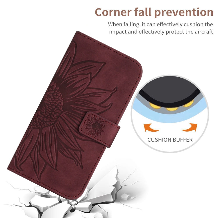 For Sony Xperia 1 V HT04 Skin Feel Sun Flower Embossed Flip Leather Phone Case with Lanyard(Wine Red) - Sony Cases by buy2fix | Online Shopping UK | buy2fix