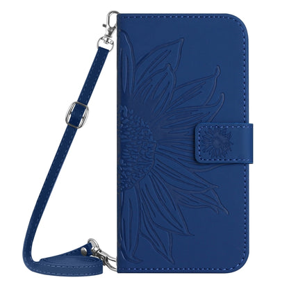 For Sony Xperia 1 V HT04 Skin Feel Sun Flower Embossed Flip Leather Phone Case with Lanyard(Dark Blue) - Sony Cases by buy2fix | Online Shopping UK | buy2fix
