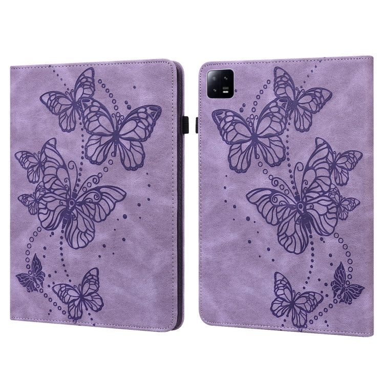 For Xiaomi Pad 6 Embossed Butterfly Pattern Leather Tablet Case(Purple) -  by buy2fix | Online Shopping UK | buy2fix