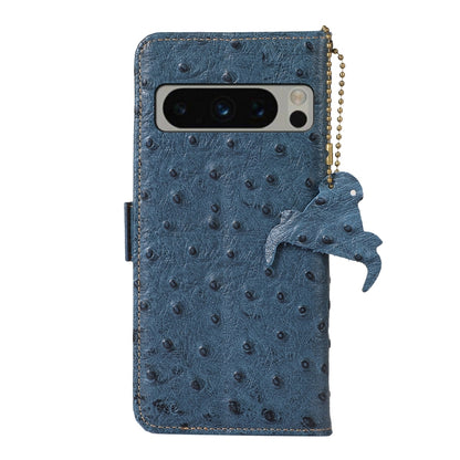 For Google Pixel 8 Pro Ostrich Pattern Genuine Leather RFID Phone Case(Blue) - Google Cases by buy2fix | Online Shopping UK | buy2fix