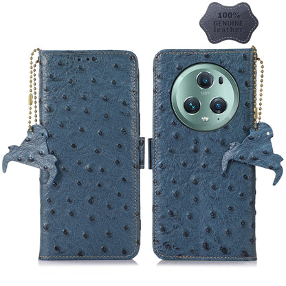 For Honor Magic5 Pro Ostrich Pattern Genuine Leather RFID Phone Case(Blue) - Honor Cases by buy2fix | Online Shopping UK | buy2fix