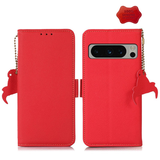 For Google Pixel 8 Pro Side-Magnetic TJ Genuine Leather RFID Phone Case(Red) - Google Cases by buy2fix | Online Shopping UK | buy2fix