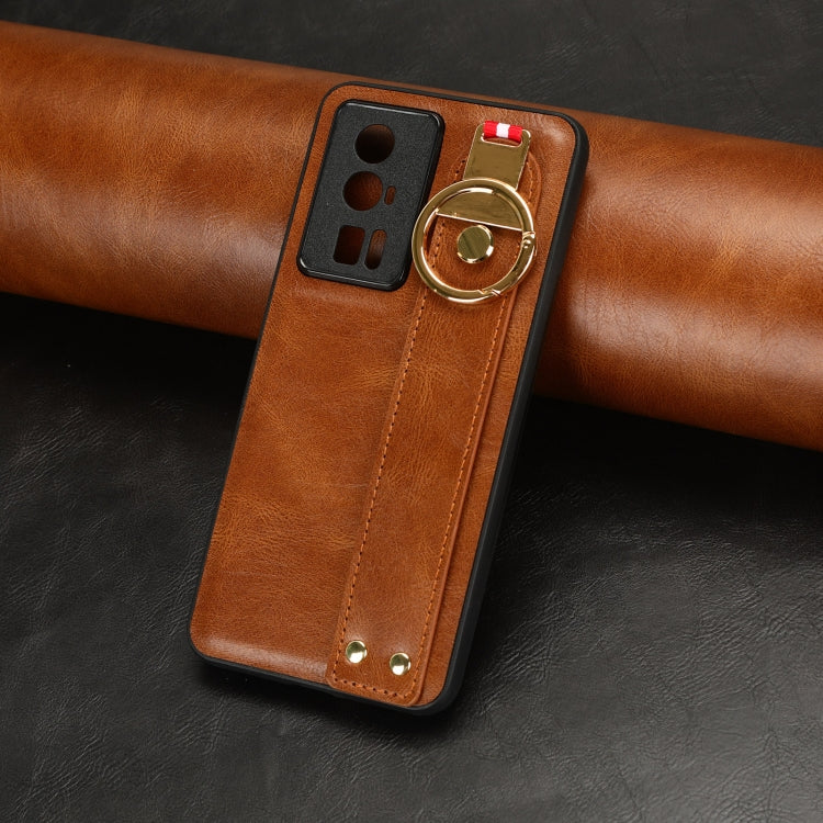 For Xiaomi Redmi K60 / K60 Pro Wristband Leather Back Phone Case(Brown) - Redmi K60 Pro Cases by buy2fix | Online Shopping UK | buy2fix