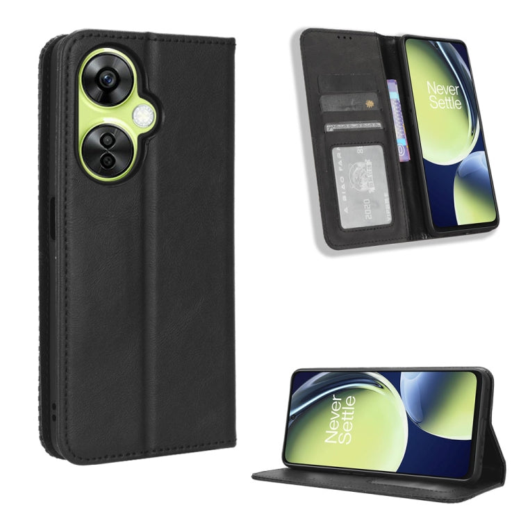 For OnePlus Nord CE 3 Lite Magnetic Buckle Retro Texture Leather Phone Case(Black) - OnePlus Cases by buy2fix | Online Shopping UK | buy2fix