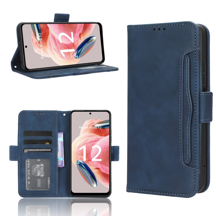 For Xiaomi Redmi Note 12 4G Global Skin Feel Calf Texture Card Slots Leather Phone Case(Blue) - Note 12 Cases by buy2fix | Online Shopping UK | buy2fix