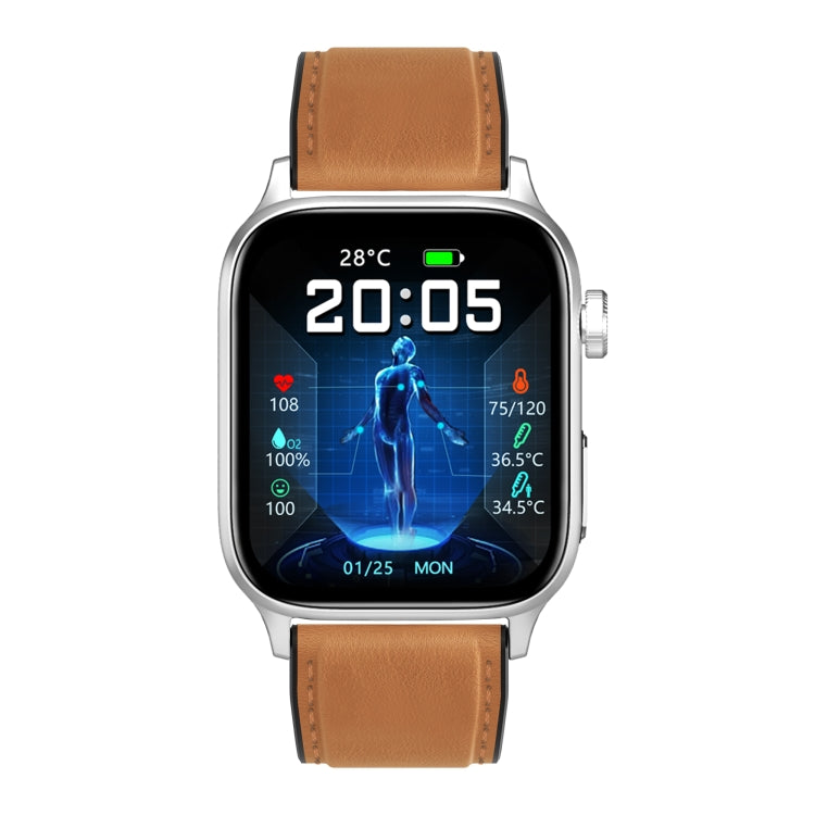 GT22 1.85 inch TFT Screen Leather Band Health Smart Watch, Support Bluetooth Call / Plateau Blood Oxygen / Body Temperature / Arrhythmia / TI Heart Rate Monitoring(Brown) - Smart Watches by buy2fix | Online Shopping UK | buy2fix