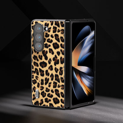For Samsung Galaxy Z Fold5 ABEEL Black Edge Leopard Phone Case(Champagne Gold) - Galaxy Z Fold5 Cases by buy2fix | Online Shopping UK | buy2fix
