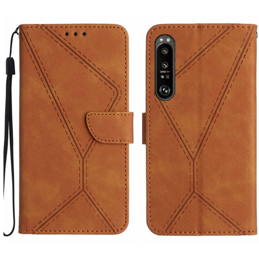 For Sony Xperia 1 V Stitching Embossed Leather Phone Case(Brown) - Sony Cases by buy2fix | Online Shopping UK | buy2fix