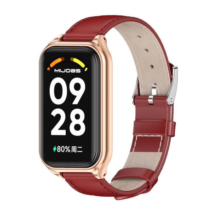 For Redmi Band 2 Mijobs Metal Shell Genuine Leather Watch Band(Red Rose Gold) - Watch Bands by MIJOBS | Online Shopping UK | buy2fix