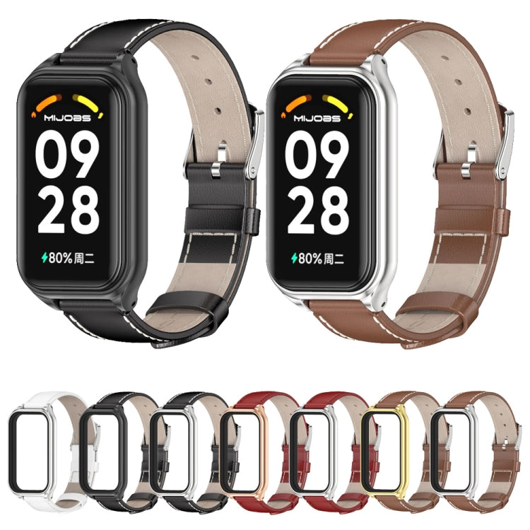 For Redmi Band 2 Mijobs Metal Shell Genuine Leather Watch Band(Red Rose Gold) - Watch Bands by MIJOBS | Online Shopping UK | buy2fix