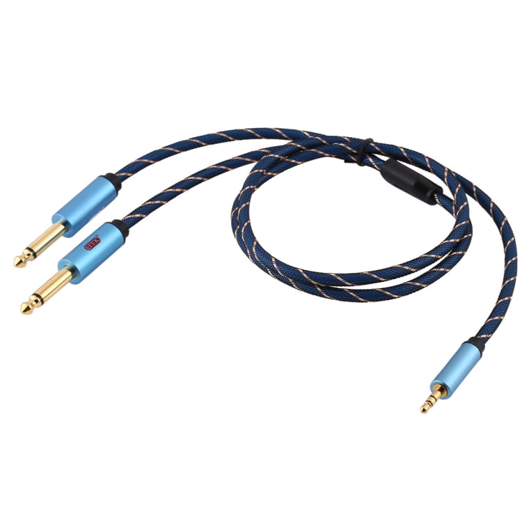 EMK 3.5mm Jack Male to 2 x 6.35mm Jack Male Gold Plated Connector Nylon Braid AUX Cable for Computer / X-BOX / PS3 / CD / DVD, Cable Length:1.5m(Dark Blue) -  by EMK | Online Shopping UK | buy2fix