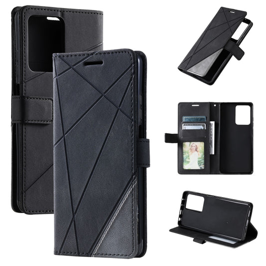 For Redmi Note 12 5G Skin Feel Splicing Horizontal Flip Leather Phone Case(Black) - Note 12 Cases by buy2fix | Online Shopping UK | buy2fix