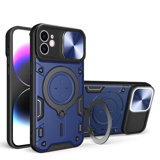 For iPhone 12 CD Texture Sliding Camshield Magnetic Holder Phone Case(Blue) - iPhone 12 / 12 Pro Cases by buy2fix | Online Shopping UK | buy2fix