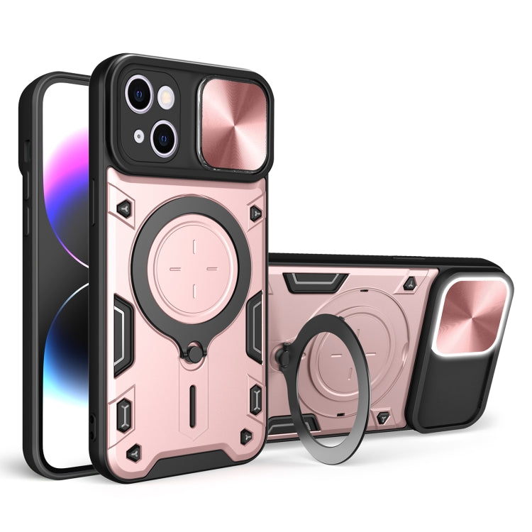 For iPhone 15 CD Texture Sliding Camshield Magnetic Holder Phone Case(Pink) - iPhone 15 Cases by buy2fix | Online Shopping UK | buy2fix