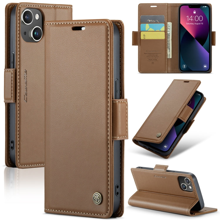 For iPhone 14 Plus CaseMe 023 Butterfly Buckle Litchi Texture RFID Anti-theft Leather Phone Case(Brown) - iPhone 14 Plus Cases by CaseMe | Online Shopping UK | buy2fix