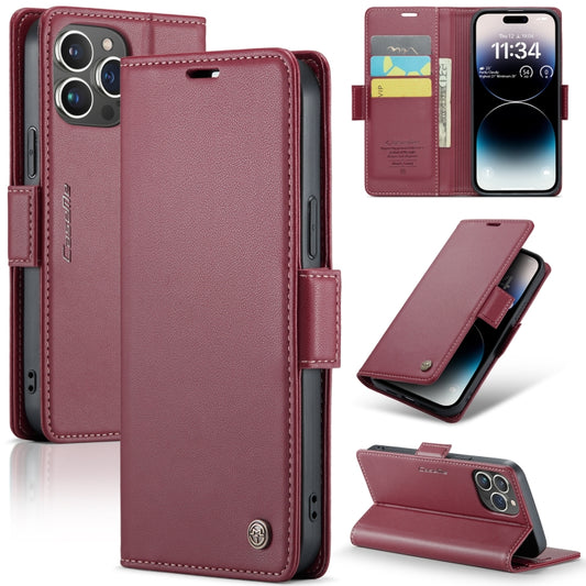 For iPhone 14 Pro CaseMe 023 Butterfly Buckle Litchi Texture RFID Anti-theft Leather Phone Case(Wine Red) - iPhone 14 Pro Cases by CaseMe | Online Shopping UK | buy2fix
