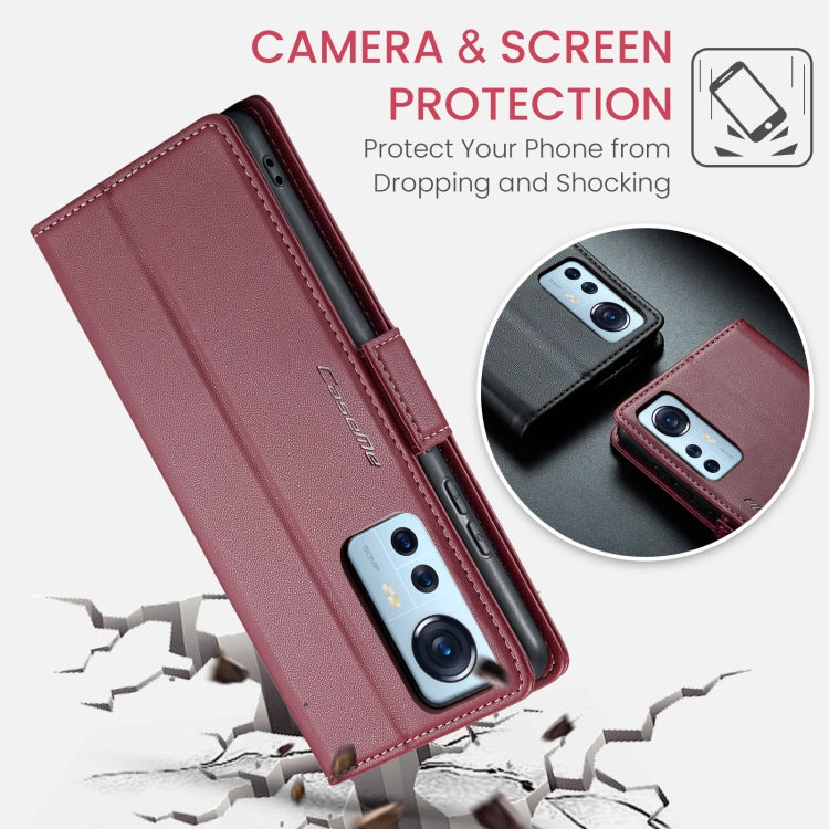 For Xiaomi 12 / 12X / 12S CaseMe 023 Butterfly Buckle Litchi Texture RFID Anti-theft Leather Phone Case(Wine Red) - 12 Cases by CaseMe | Online Shopping UK | buy2fix