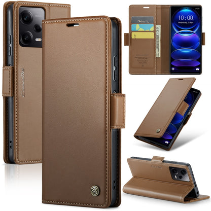 CaseMe 023 Butterfly Buckle Litchi Texture RFID Anti-theft Leather Phone Case For Xiaomi Poco X5 Pro 5G/Redmi Note 12 Pro 5G Global(Brown) - Xiaomi Cases by CaseMe | Online Shopping UK | buy2fix