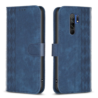 For Xiaomi Redmi 9 Plaid Embossed Leather Phone Case(Blue) - Xiaomi Cases by buy2fix | Online Shopping UK | buy2fix