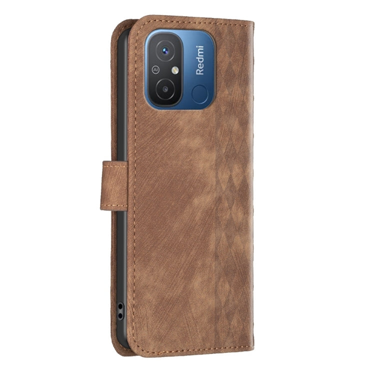 For Xiaomi Redmi 12C Plaid Embossed Leather Phone Case(Brown) - Xiaomi Cases by buy2fix | Online Shopping UK | buy2fix