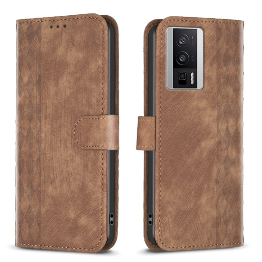 For Xiaomi Redmi K60 / K60 Pro Plaid Embossed Leather Phone Case(Brown) - Redmi K60 Cases by buy2fix | Online Shopping UK | buy2fix