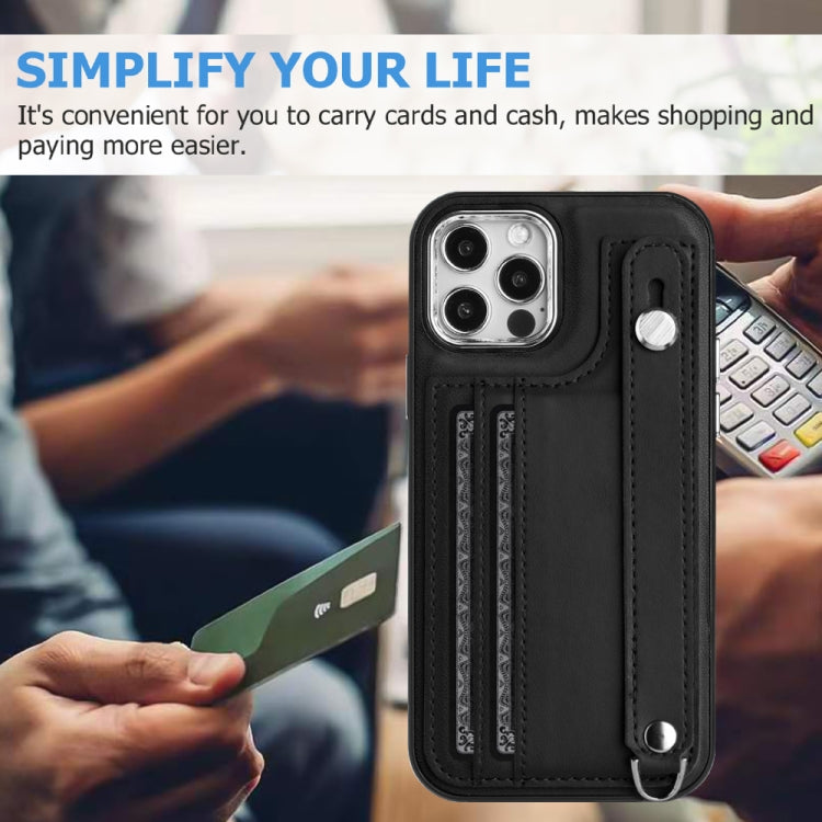 For iPhone 12 / 12 Pro Shockproof Leather Phone Case with Wrist Strap(Black) - iPhone 12 / 12 Pro Cases by buy2fix | Online Shopping UK | buy2fix