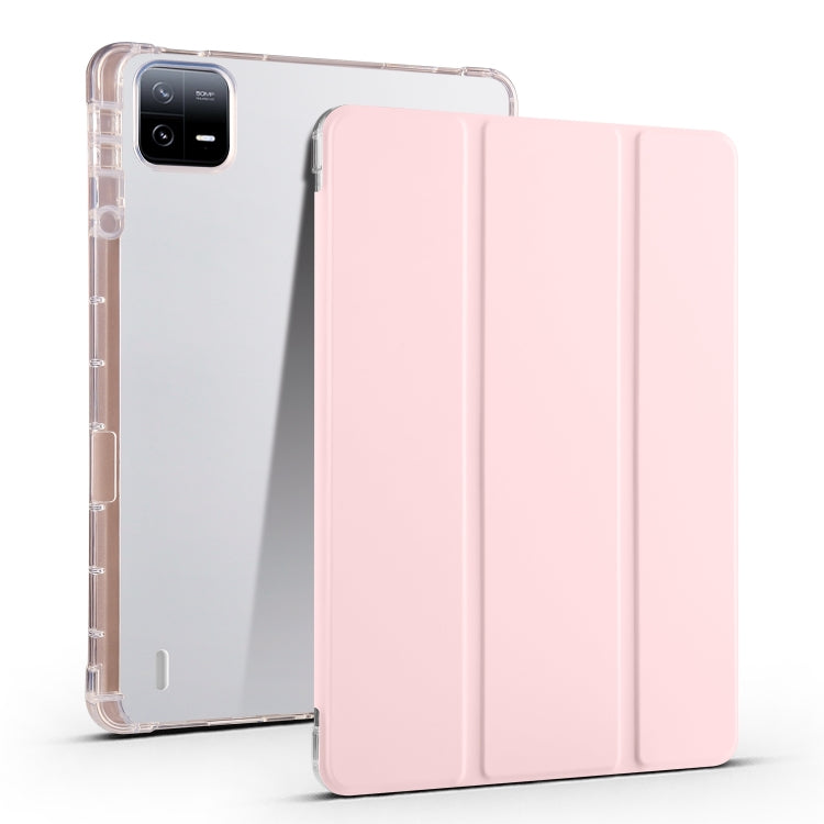 For Xiaomi Pad 6 / 6 Pro 3-fold Clear TPU Smart Leather Tablet Case with Pen Slot(Sand Pink) -  by buy2fix | Online Shopping UK | buy2fix