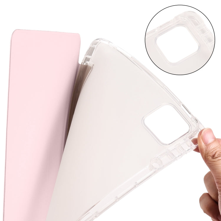 For Xiaomi Pad 6 / 6 Pro 3-fold Clear TPU Smart Leather Tablet Case with Pen Slot(Sand Pink) -  by buy2fix | Online Shopping UK | buy2fix