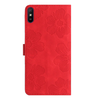 For Xiaomi Redmi 9A Flower Embossing Pattern Leather Phone Case(Red) - Xiaomi Cases by buy2fix | Online Shopping UK | buy2fix