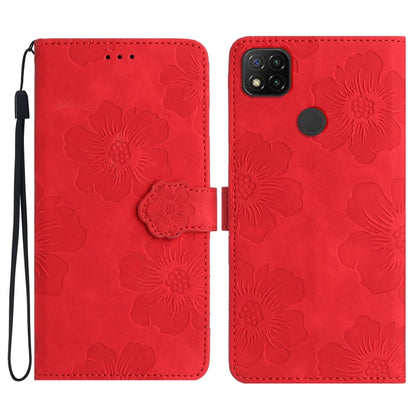 For Xiaomi Redmi 9C Flower Embossing Pattern Leather Phone Case(Red) - Xiaomi Cases by buy2fix | Online Shopping UK | buy2fix