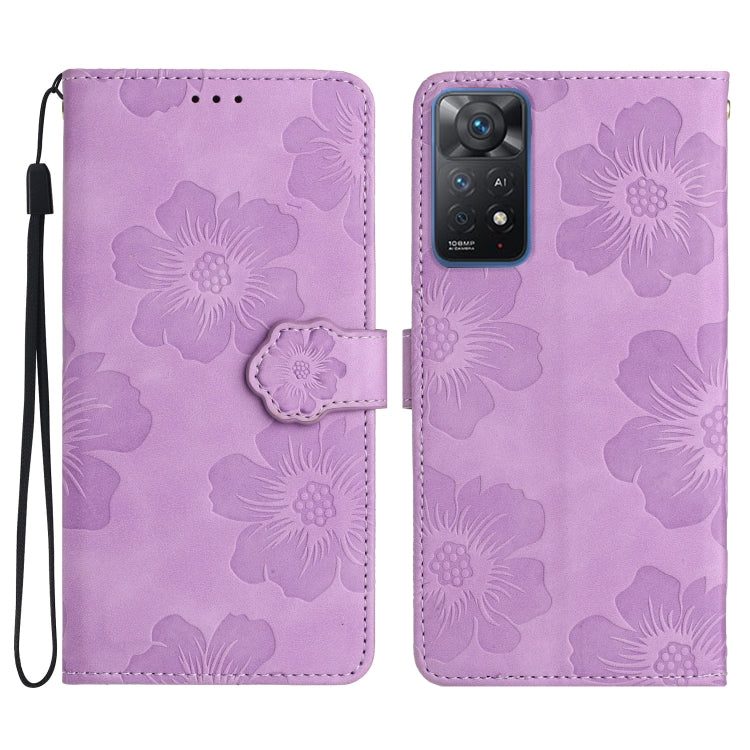 For Xiaomi Redmi Note 11 Pro 5G Global Flower Embossing Pattern Leather Phone Case(Purple) - Redmi Note 11 Pro Case by buy2fix | Online Shopping UK | buy2fix