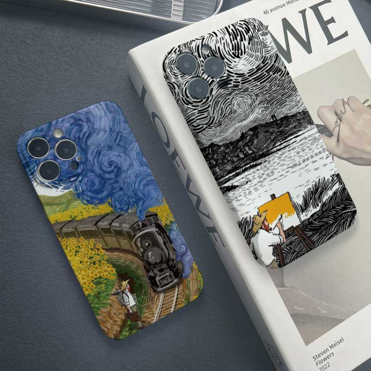 For iPhone 12 Pro Max Precise Hole Oil Painting Pattern PC Phone Case(Handcart) - iPhone 12 Pro Max Cases by buy2fix | Online Shopping UK | buy2fix