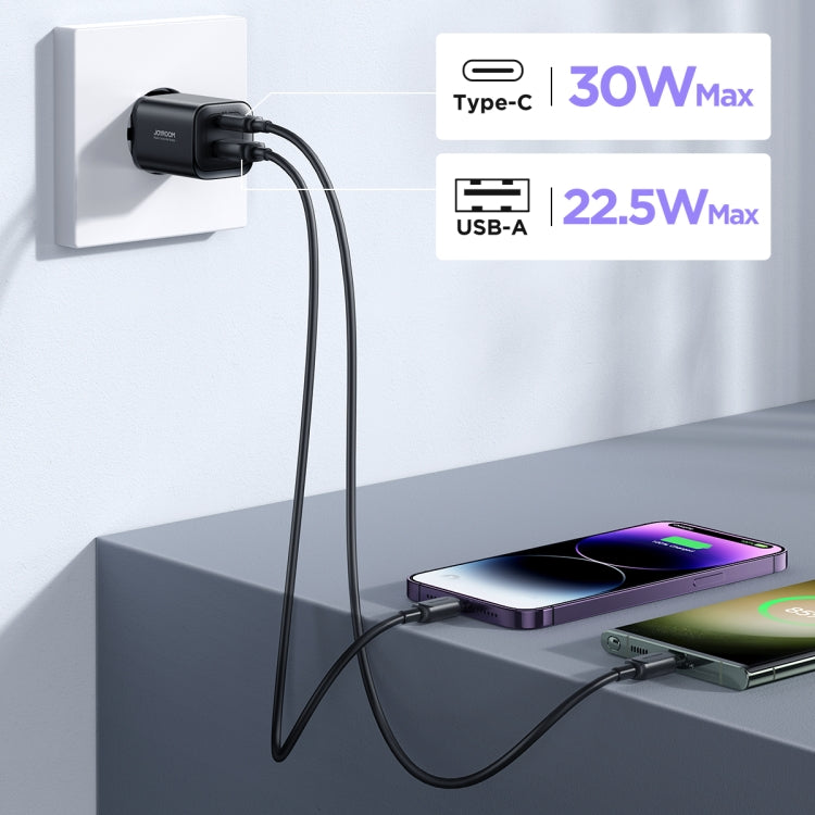 JOYROOM TCF08 30W USB+USB-C / Type-C Dual Port Charger, Plug:EU Plug(Black) - USB Charger by JOYROOM | Online Shopping UK | buy2fix