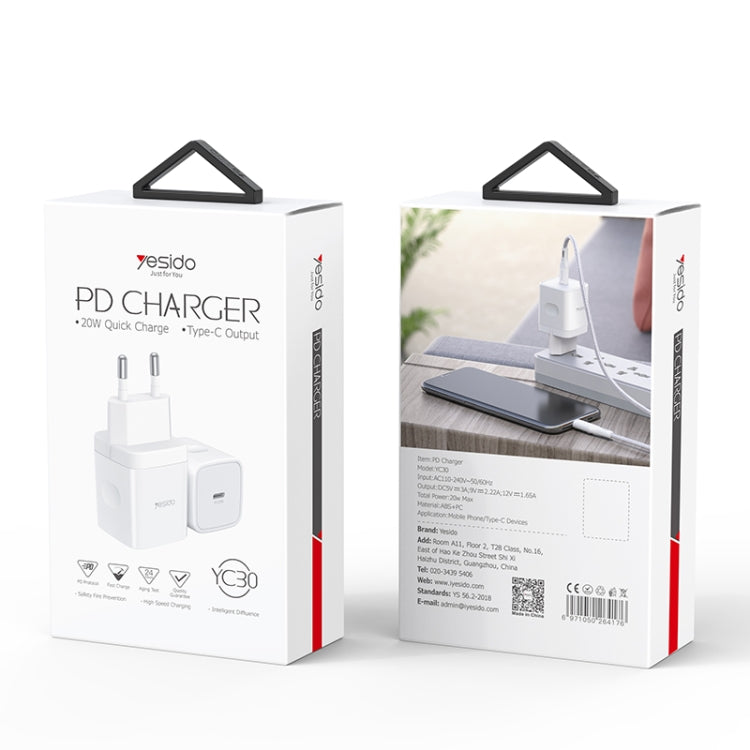 Yesido YC-30 PD 20W Type-C Port Mini Travel Fast Charger(EU Plug) - USB Charger by Yesido | Online Shopping UK | buy2fix