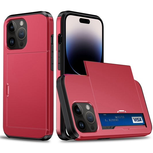 For iPhone 15 Pro Max Shockproof Armor Phone Case with Slide Card Slot(Red) - iPhone 15 Pro Max Cases by buy2fix | Online Shopping UK | buy2fix
