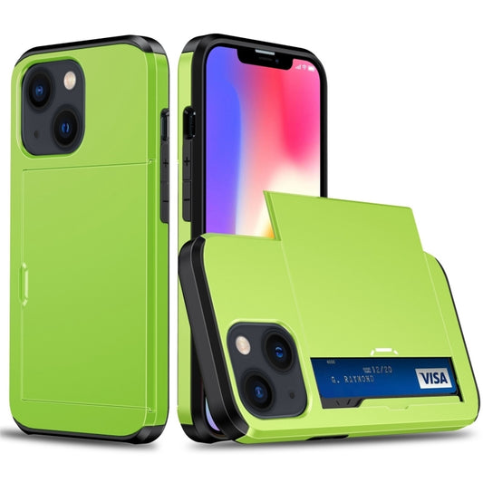 For iPhone 15 Plus Shockproof Armor Phone Case with Slide Card Slot(Green) - iPhone 15 Plus Cases by buy2fix | Online Shopping UK | buy2fix