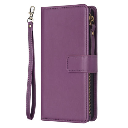 For iPhone 14 Pro 9 Card Slots Zipper Wallet Leather Flip Phone Case(Dark Purple) - iPhone 14 Pro Cases by buy2fix | Online Shopping UK | buy2fix