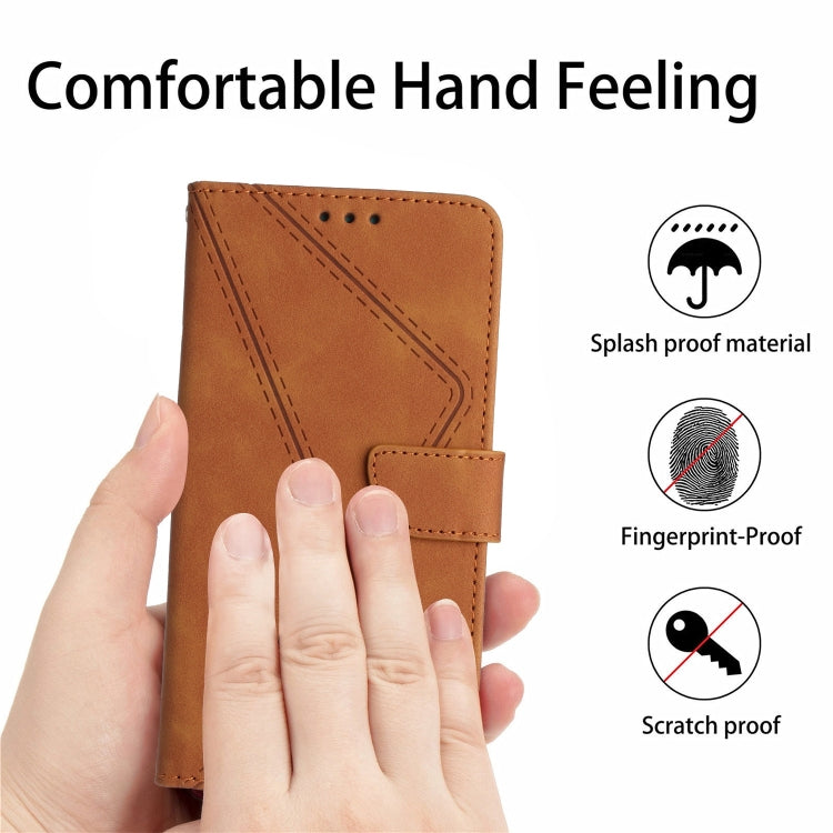 For iPhone 15 Stitching Embossed Leather Phone Case(Brown) - iPhone 15 Cases by buy2fix | Online Shopping UK | buy2fix