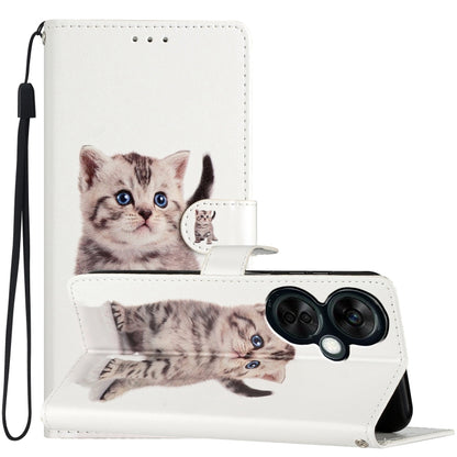 For OnePlus Nord CE 3 Lite 5G Colored Drawing Leather Phone Case(Little Tabby Cat) - OnePlus Cases by buy2fix | Online Shopping UK | buy2fix